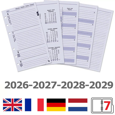6216-26-27-28-29 170 x 95 mm Personal Agenda Planner Refill Paper EN DE FR 2026 2027 2028 2029